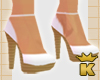 {K} White Platform Pumps